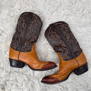 Tony Lama Western Boots Lizard Wingtop Cowboy Men’s Size 9 1/2 D